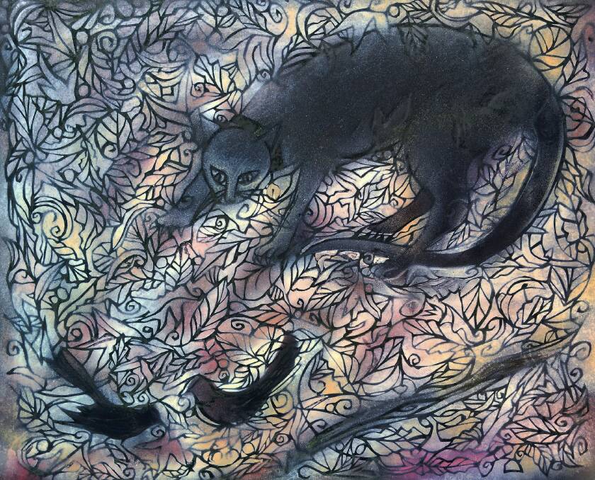 Euan Graham, The Cat Bell (detail), spray enamel on paper, 2017.  Photo: Supplied