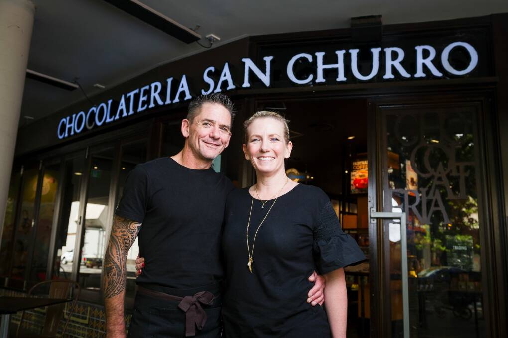 Luke and Lorena Skipper own the San Churro at Woden and talk about what its been like owning a business in Woden over the past few years. Photo: Dion Georgopoulos