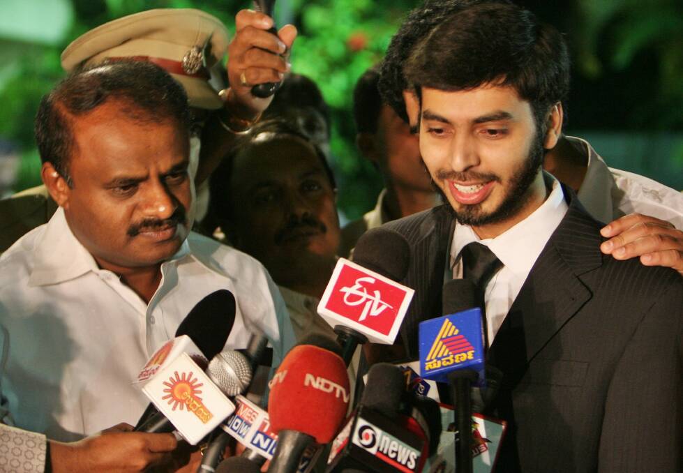 Mohamed Haneef, right, addresses media in India in 2007 after he was released from being wrongly charged and detained in Australia. Photo: Aijaz Rahi