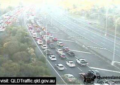 Southbound traffic at the Bruce Highway and Anzac Avenue interchange at Mango Hill. Photo: QLD Traffic