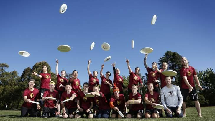 The Burley Griffins ultimate frisbee team, coached by Warwirck Shepherd, bottom right. Photo: Jeffrey Chan