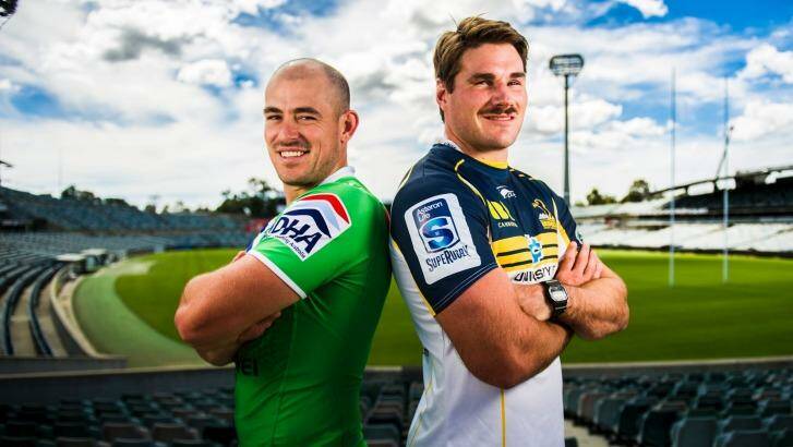 Playing nice: The Canberra Raiders and ACT Brumbies. Photo: Rohan Thomson