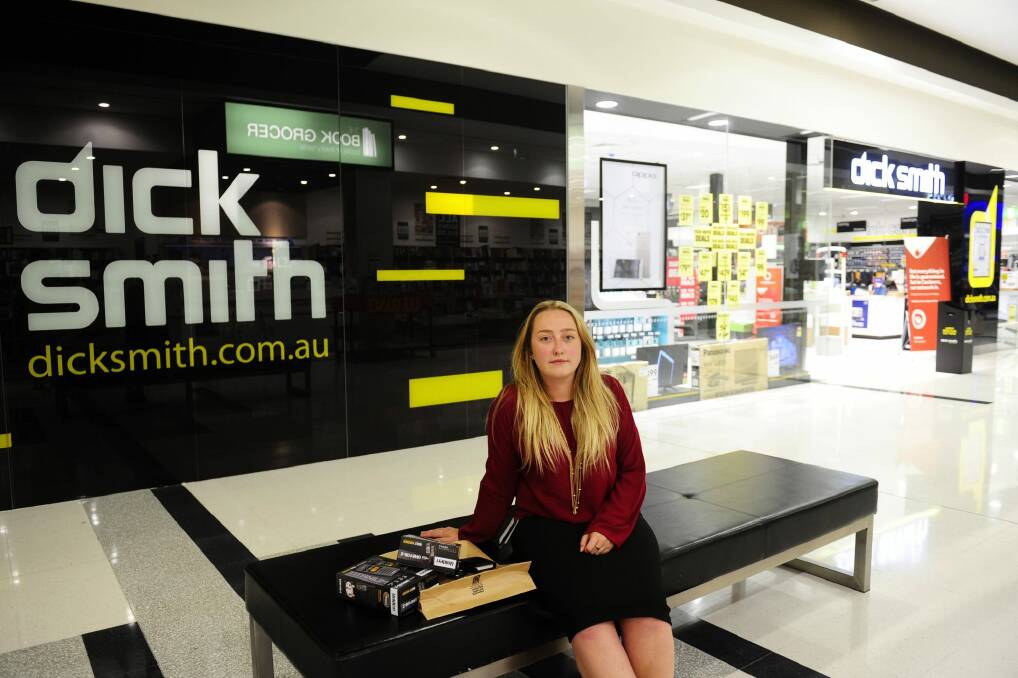 Dick Smith customer Philippa Simpson outside the Majura Park store shortly after the chain's closures were announced on Thursday. Photo: Melissa Adams.