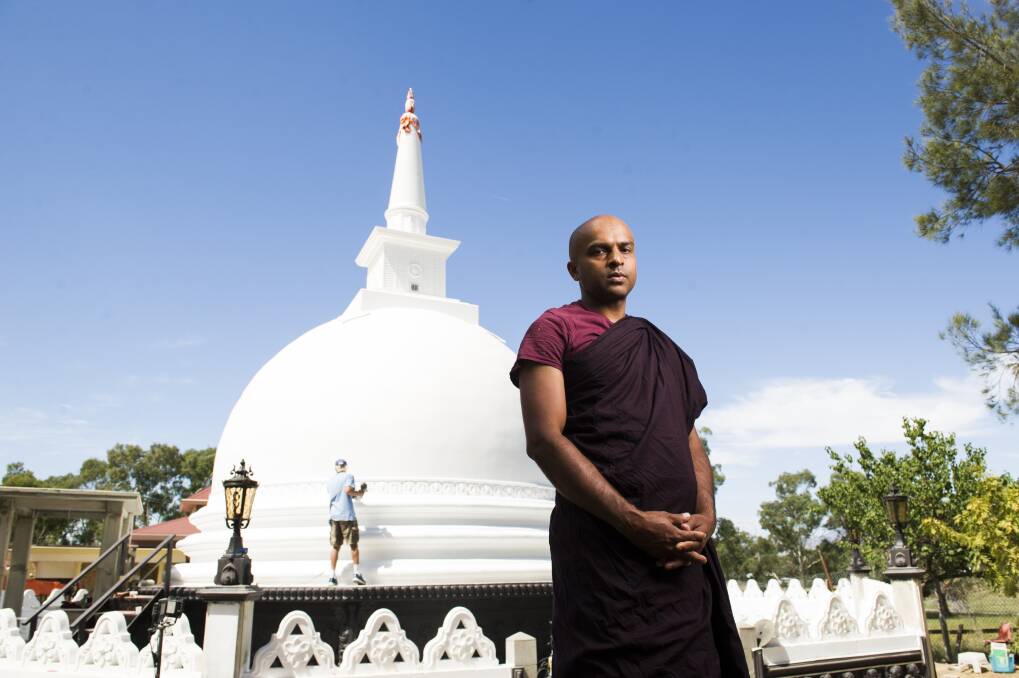Designer of Canberra's first Stupa, Gavaragiriye Indasumana, at the Buddhist Centre in Kambah. Photo: Dion Georgopoulos