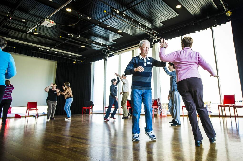 Peter Kosseck and Sandy Kosseck join in the Dance for People with Parkinson's class at the Belconnen Art's Centre. Photo: Jamila Toderas
