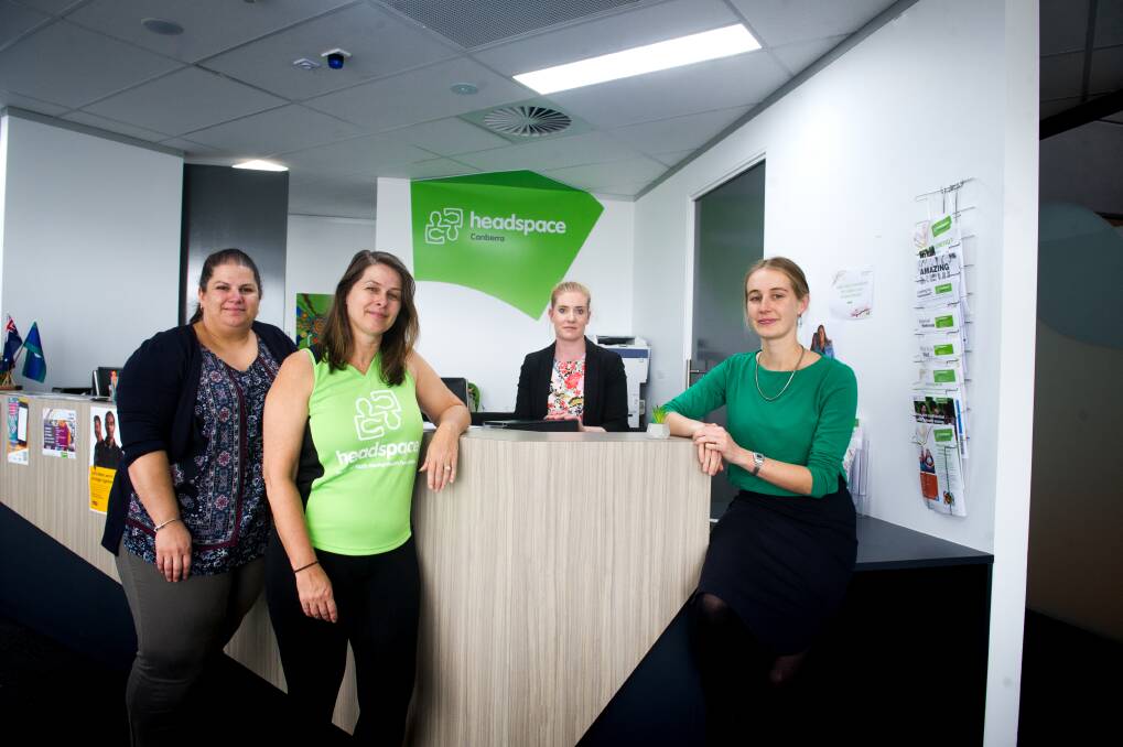 The hardworking team at the existing Headspace centre. A new centre is on the way. Manager, Zora Todoroska with Tracy Boomer, Ari Wright and Helen Armstrong.  Photo: Elesa Kurtz