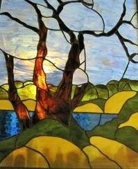 Broulee's "Pipi tree" was painted by Meryl Hunter and the sketch was made into a stained-glass window. Photo: Meryl Hunter