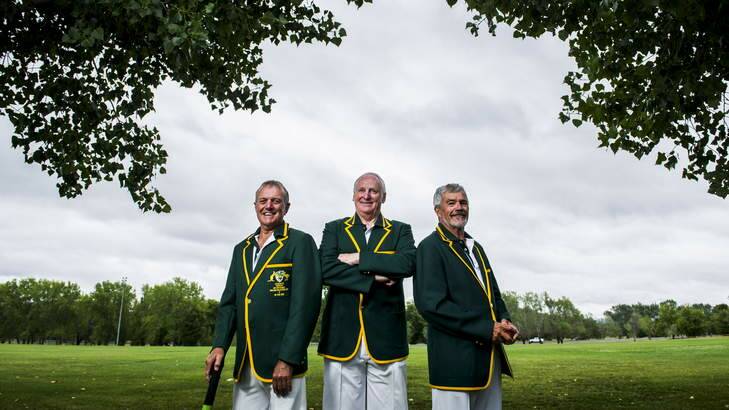 Denis Axelby, Tony Paterson, and Peter Howes, all from the ACT, are representing Australia in the over-60s cricket side about to tour NZ. Photo: Rohan Thomson