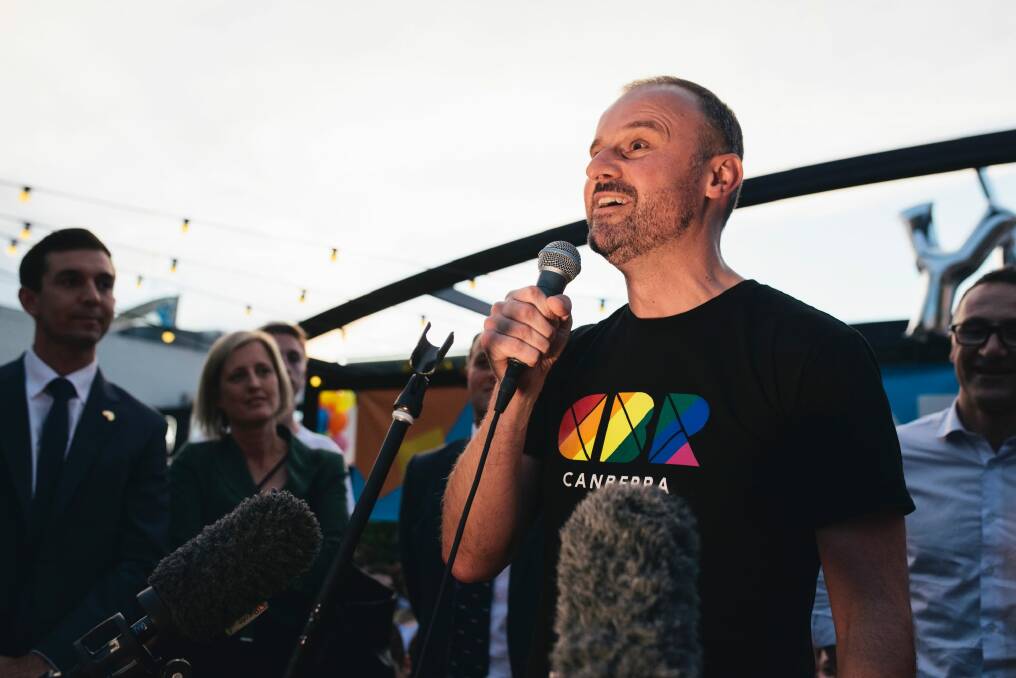 Andrew Barr at the Braddon street party to celebrate the marriage equality vote result.  Photo: Rohan Thomson