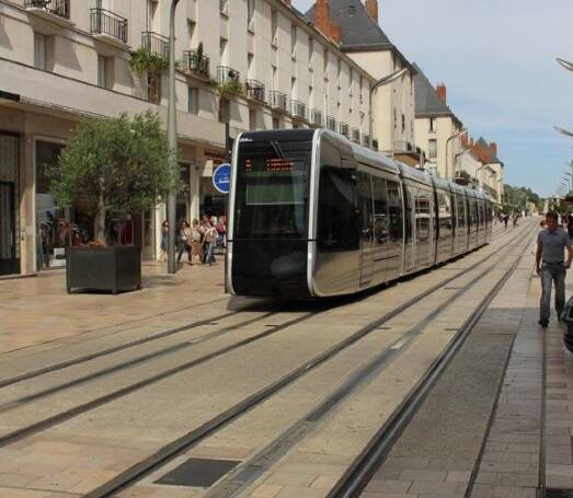 Trams run without overhead wires in Tours, France. Photo: Robert Knight
