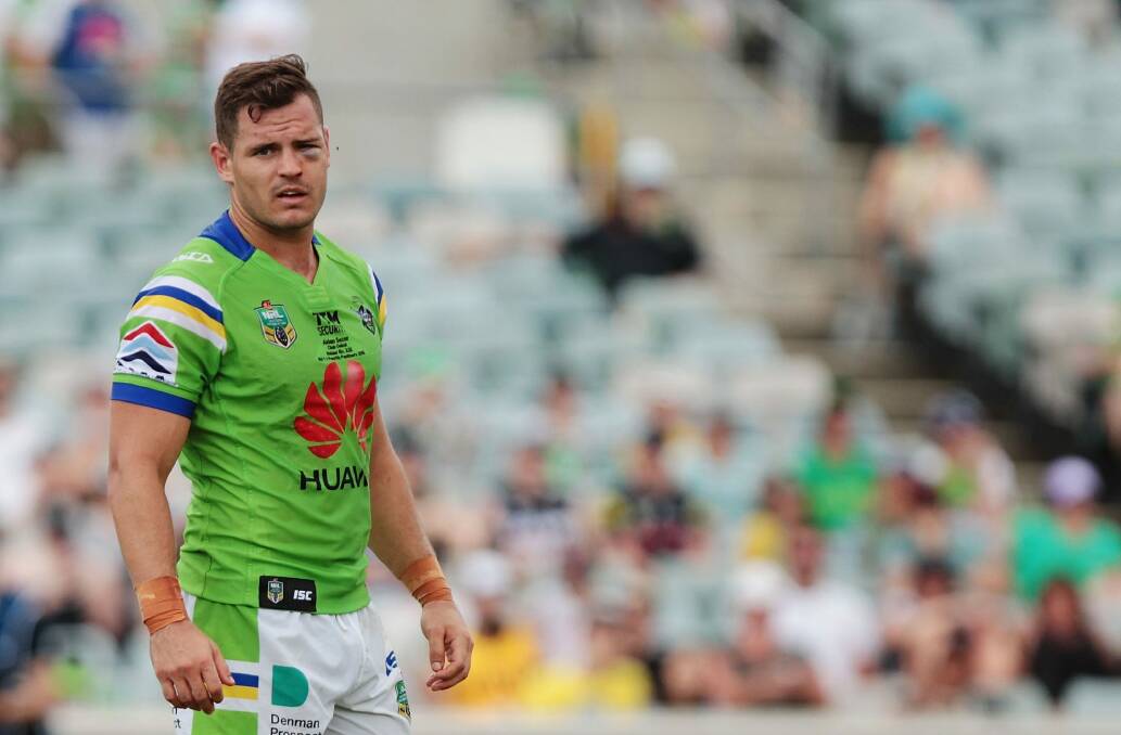 Raiders halfback Aidan Sezer asked the club's medical staff to cut just below his eye to reduce the swelling in round one.  Photo: Getty Images
