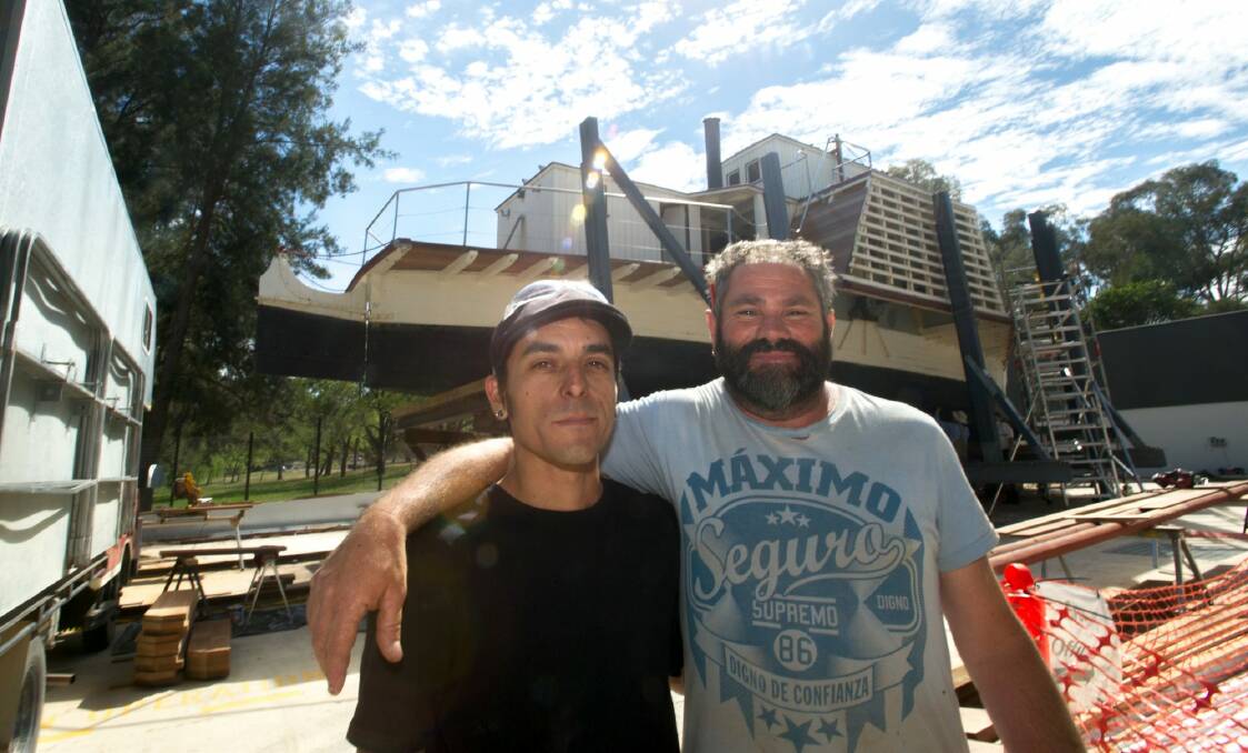 National Museum of Australia large technology conservator Nathan Pharaoh  and shipwright Mark Lionet have teamed up to restore the paddle steamer, Enterprise. Photo: Karleen Minney