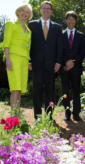 Governor-General Quentin Bryce, new US ambassador John Berry and his spouse Curtis Yee. Photo: Andrew Taylor