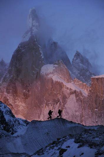 David Lama and his partner approaching Cerra Torre in the film of the same name. Photo: supplied