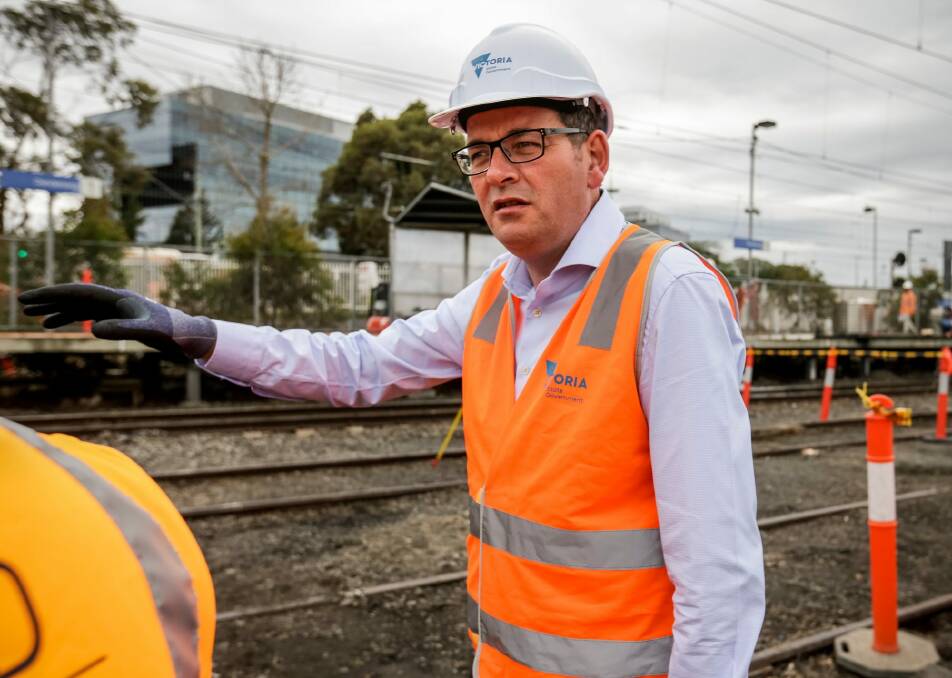 Daniel Andrews at Dandenong  station earlier in the campaign. Photo: AAP