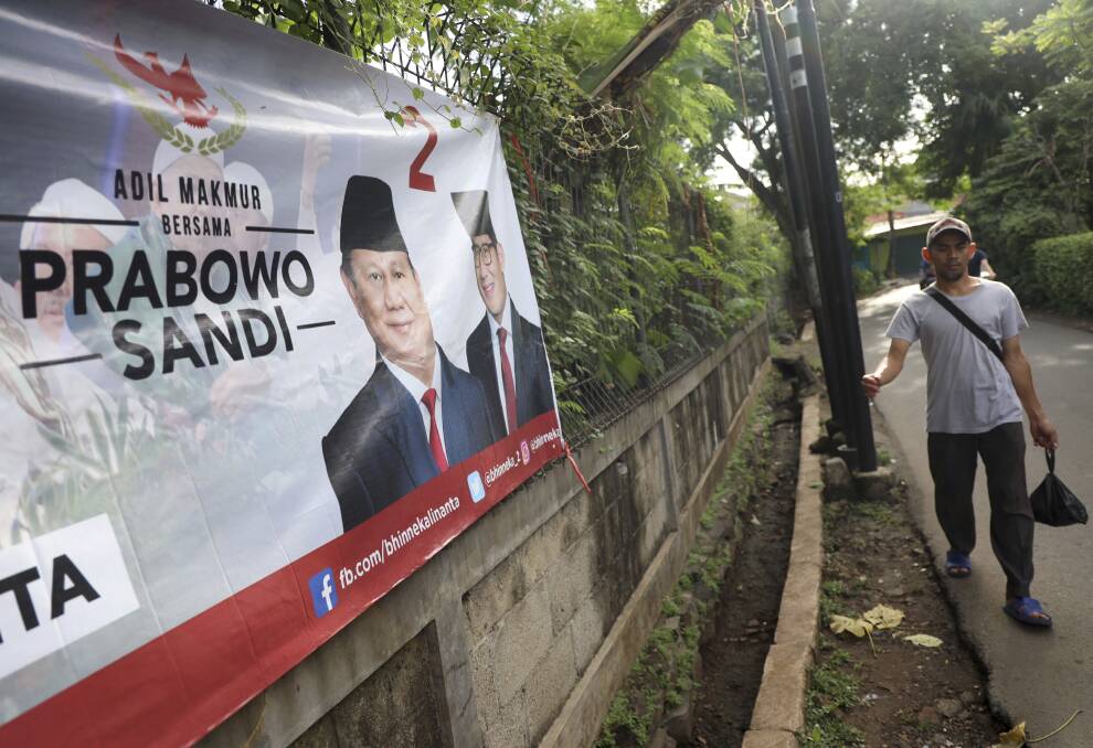 A banner in Jakarta for Indonesian presidential candidate Prabowo Subianto. Photo: AP