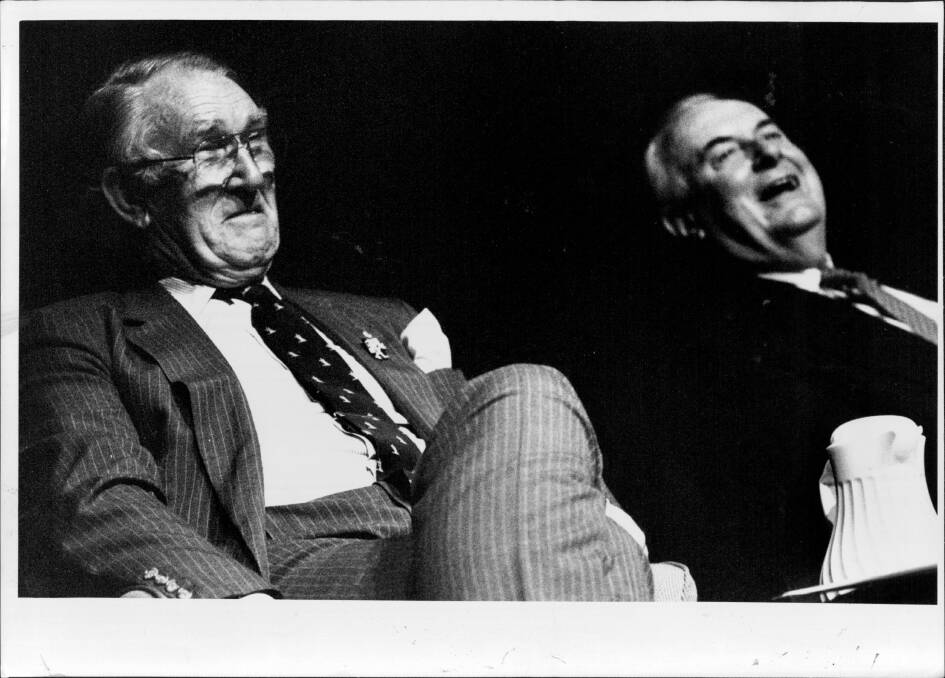 Former prime ministers Malcolm Fraser and Gough Whitlam. Photo: Fairfax Media