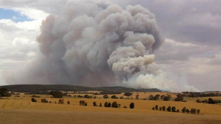 Smoke can be seen billowing from a bushfire just off the Moppity Road near Boorowa. Photo: The Young Witness