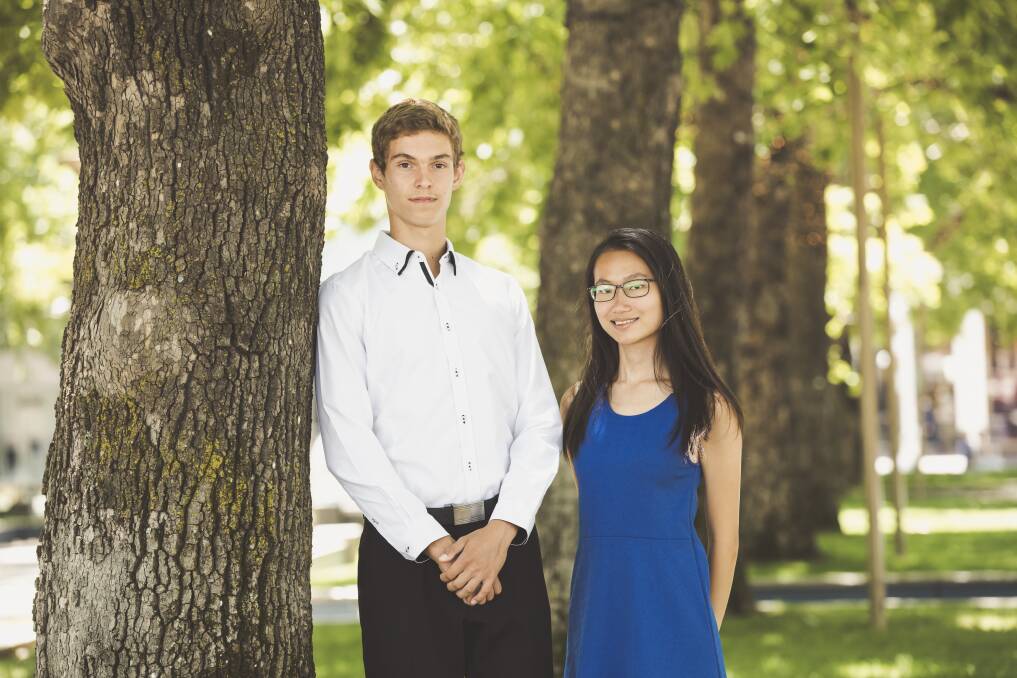 Narrabundah College students Aleksandar Rapajic and Joanne Ng have both achieved the top ATAR rankings in the ACT of 99.95. Photo: Jamila Toderas