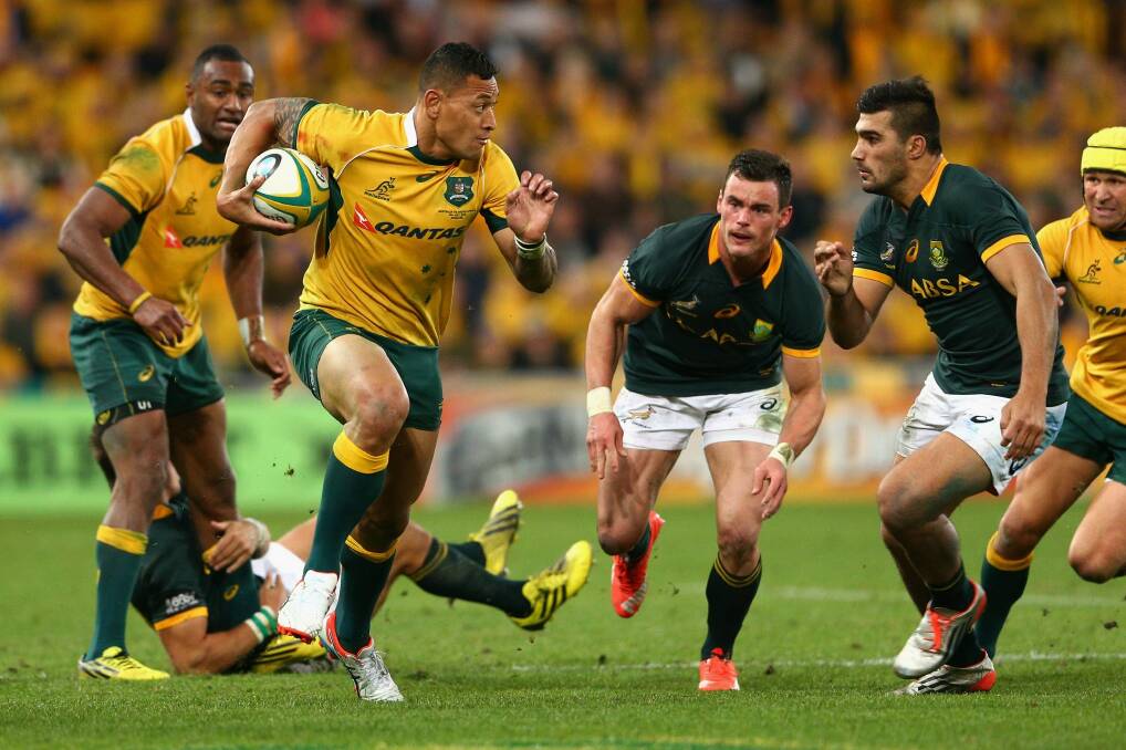 Folau in action against the Springboks in Brisbane. Photo: Cameron Spencer