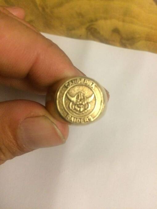Con's solid gold Canberra Raiders ring. Photo: Supplied