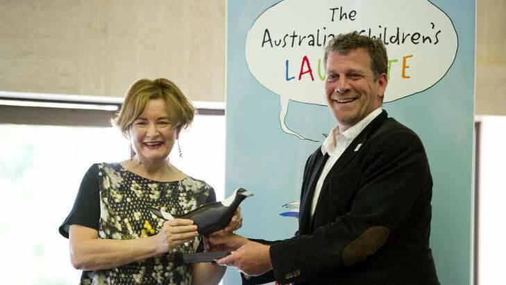 Rhys Muldoon awards The Australian Children's Laureate awards to Jackie French. Photo: Jay Cronan