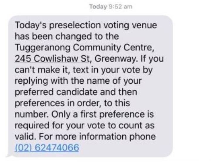 A hoax text message sent to ACT Labor members on Saturday morning.