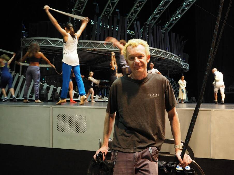 Australian rigger Robert Wilson working at the Impact Arena in Bangkok during the Quidam tour in August. Photo: Clare Colley.