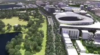 An image from a video provided by the Economic Development Directorate showing a proposed 30,000 seat stadium  on the site of the current Civic pool. Photo: Supplied
