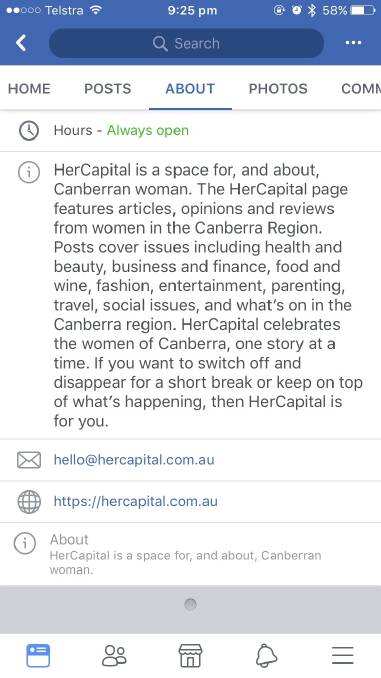 HerCapital sounded very similar to HerCanberra by declaring it was site for and about Canberra women. Photo: Supplied
