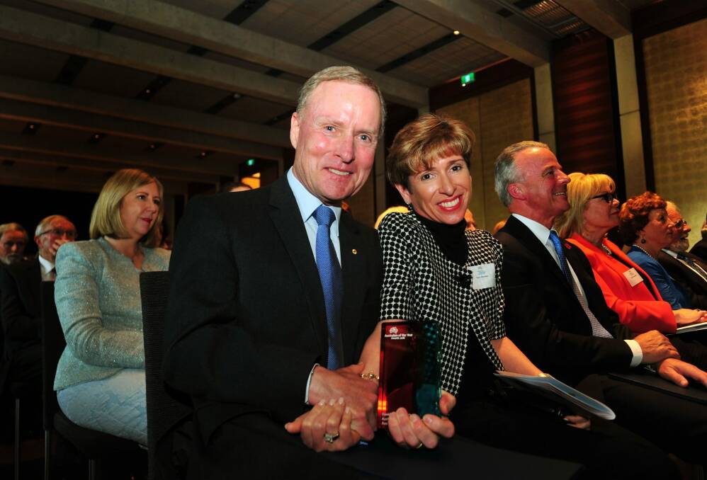 David Morrison with his wife Gayle at the 2016 ACT Australian of the Year awards ceremony, where he was announced the 2016 ACT Australian of the Year. Photo: Melissa Adams