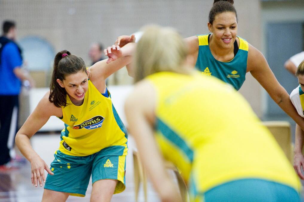 Marianna Tolo, pictured battling with Liz Cambage, says there is depth of talent in the Opals squad. Photo: Jay Cronan