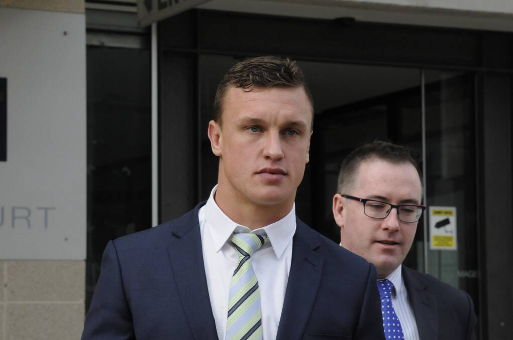 Raiders fullback Jack Wighton leaves the ACT Magistrates Court on Thursday after pleading guilty to a series of offences following a night in Civic. Photo: Alexandra Back