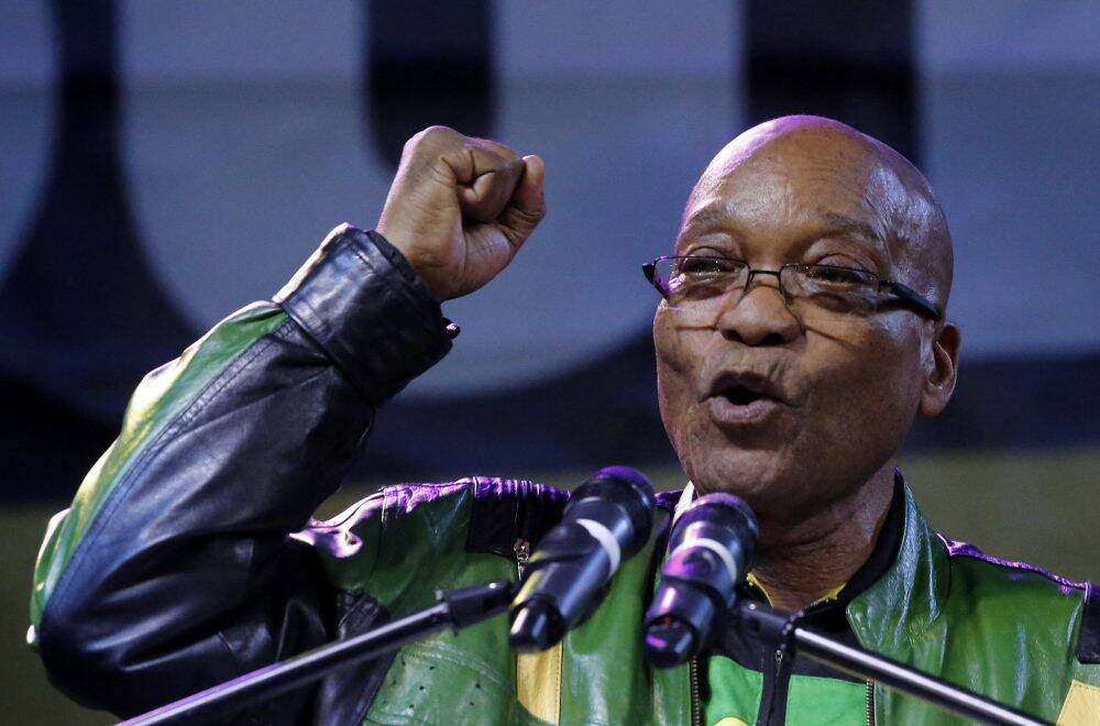 President Jacob Zuma addresses supporters at a victory rally of his ruling African National Congress (ANC) in Johannesburg, on May 10, 2014.