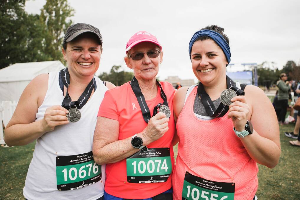 Peta Mercieca Lima, Connie Mercieca, and Jo Farmer ran in the half marathon. Photo: Jamila Toderas