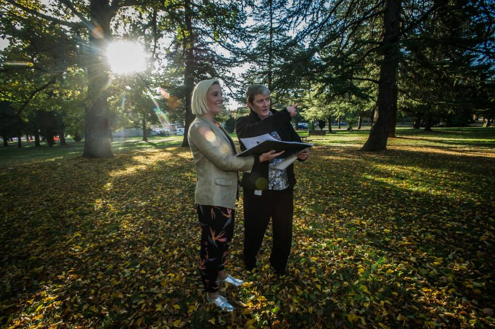 City activation manager Caitlin Bladin and acting director of the Office of the Coordinator General for Urban Renewal Karen Wilden are using Canberrans' ideas to revitalise Haig Park. Photo: Karleen Minney