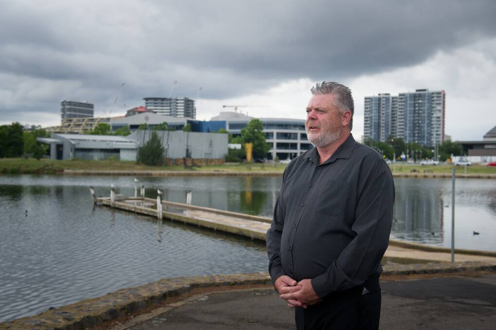 Belconnen Community Council chair Glen Hyde at the former Belconnen Water Police site on the shores of Lake Ginninderra. Photo: Elesa Kurtz