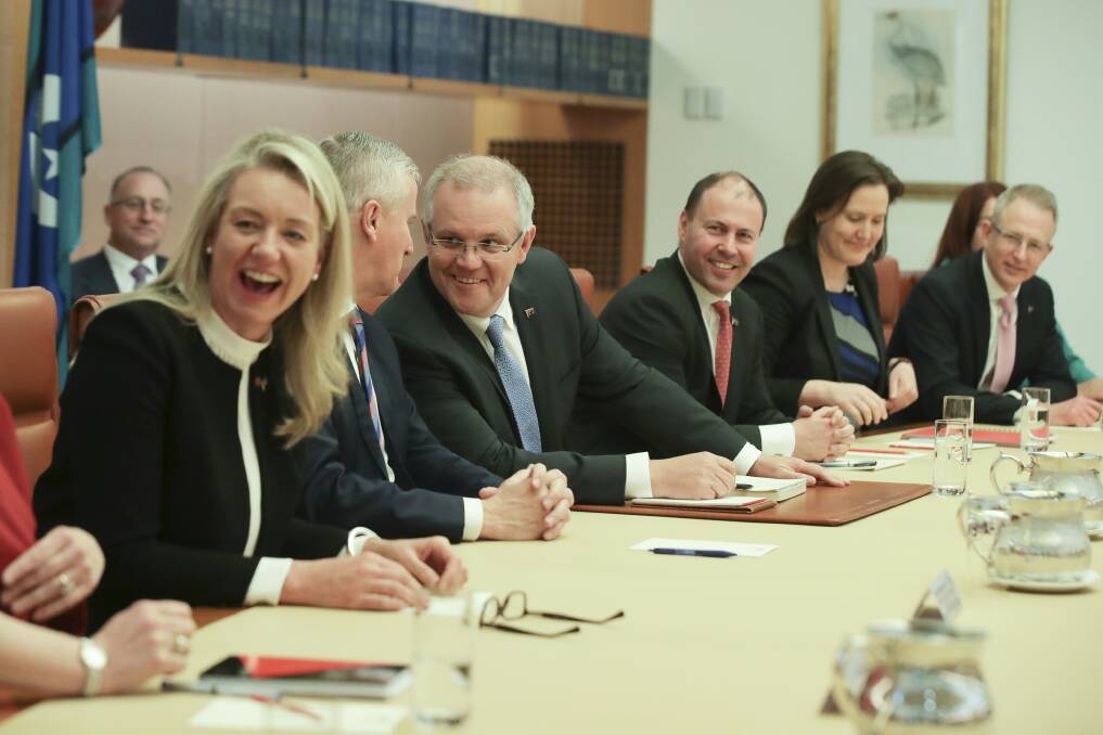 Scott Morrison, third from left, is part of the Sydney Liberal 'bubble'. Photo: Alex Ellinghausen