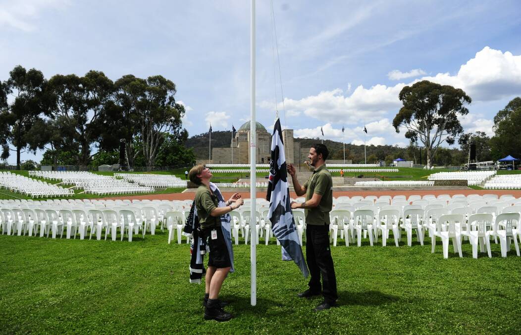 Australian War Memorial events and ceremonies assistant manager Alissa Gabriel and co-ordinator Mat Rose prepare for Remembrance Day – and a royal appearance. Photo: Melissa Adams