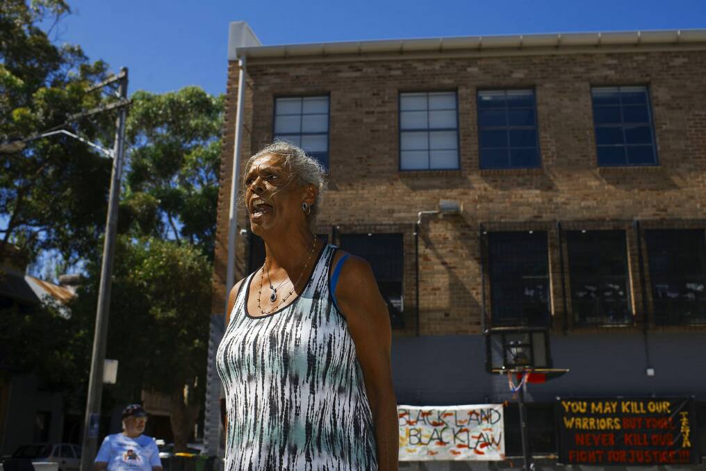 Wiradjuri elder Jenny Munro at the tent embassy in Redfern. She opposes plans for high-rise student accommodation at The Block.  Photo: Christopher Pearce