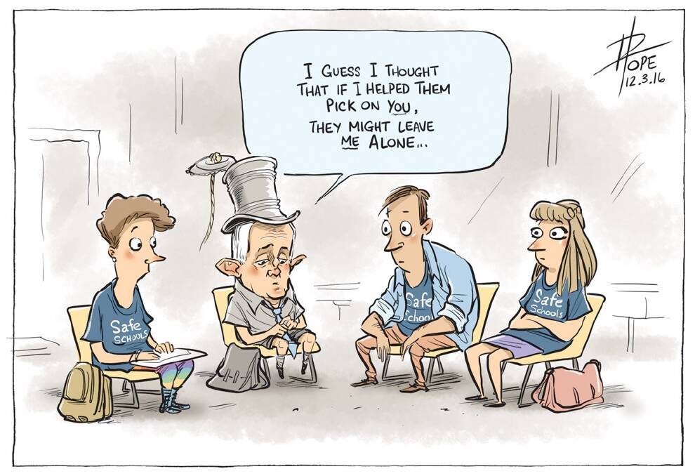 David Pope on drawing the PM with a tin-can-and-string top hat (from his days as Minister for Communications): "He now looks naked to me when I draw him without it. Over time it has become a prop that has taken on a life of its own."