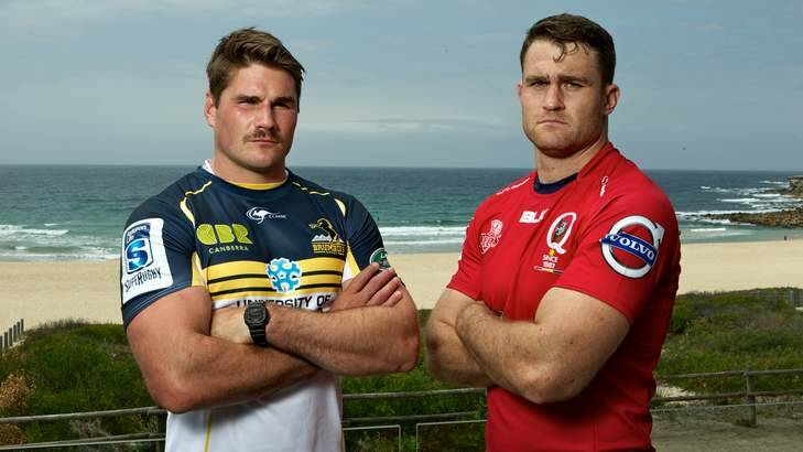 No hard feelings ... Ben Mowen and James Horwill at the Super Rugby season launch on Wednesday. Photo: Brendan Esposito