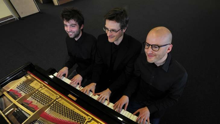 Six-handed: (from left) pianists Adam Cook, Timothy Young and Daniel de Borah. Photo: Melissa Adams