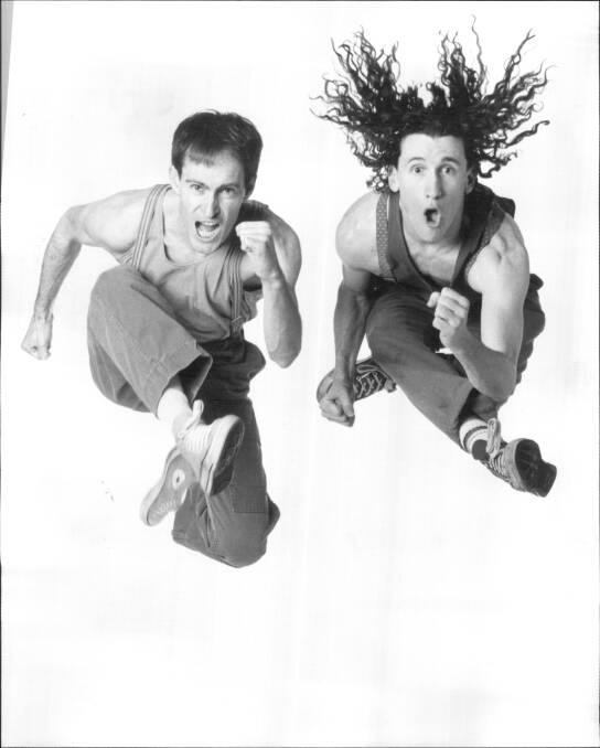 The Umbilical Brothers in 1994. Their high-energy physical comedy was once described by The Sydney Morning Herald as
“Marcel Marceau on really good drugs”. Photo: Fairfax Media