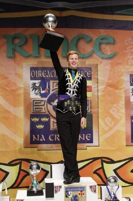 Conor Simpson winning gold at the World Irish Dancing Championships in Montreal. Photo: Supplied