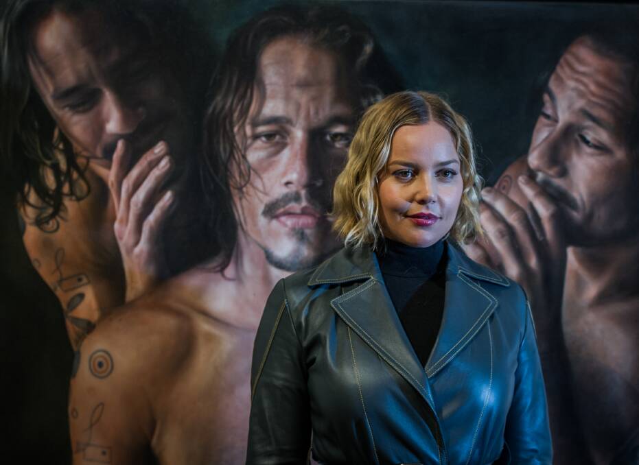 Australian actor Abbie Cornish at the opening of Heath Ledger: A Life In Pictures at the National Film and Sound Archive. Painting by Vincent Fantauzzo Photo: Karleen Minney
