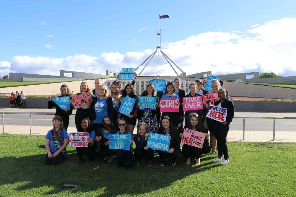 Kelly O'Dwyer with participants in the Girls Takeover Parliament.  Photo: Supplied