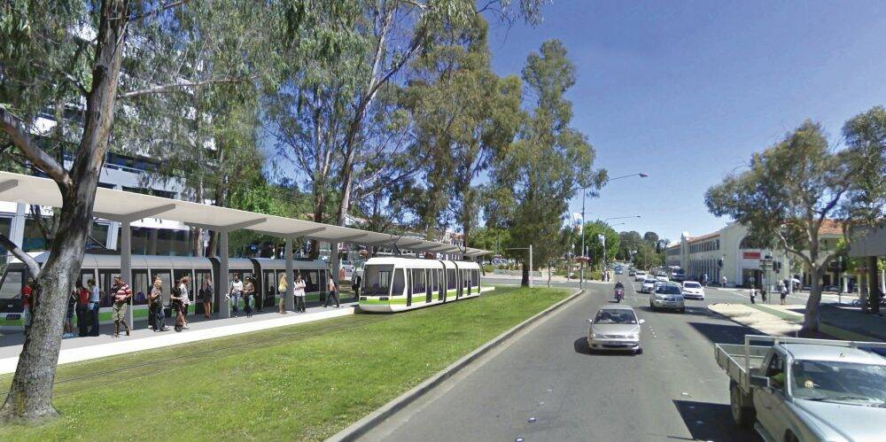 An artist's impression of the city interchange for the proposed Canberra tram.