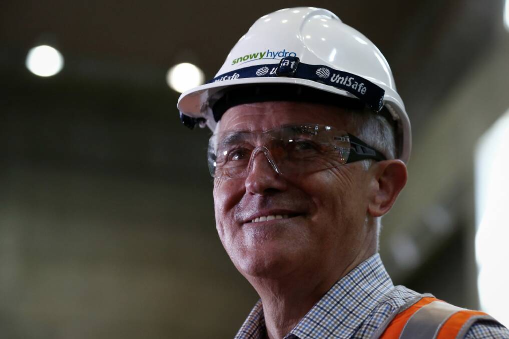 Crossing the Rubicon? Malcolm Turnbull tours a hydro-power station this week. Photo: Alex Ellinghausen