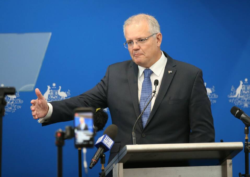 Scott Morrison announces the government's climate package at a function in Melbourne.
 Photo: David Crosling